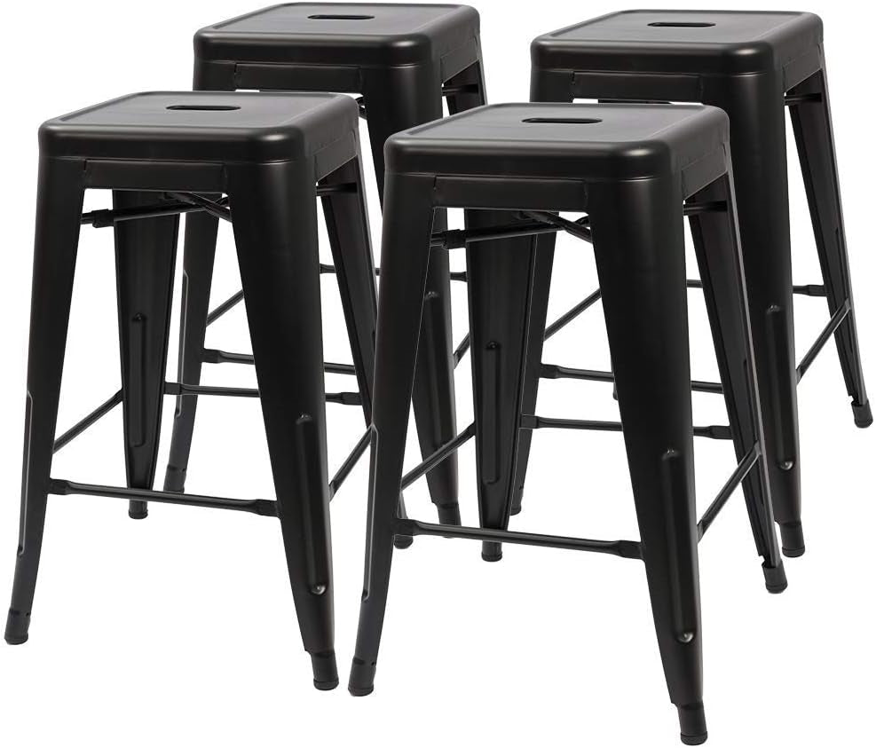 Set of 4 - 24-in. Indoor/Outdoor Backless Stacking Black Metal Barstools - Tampa Home & Garden Store
