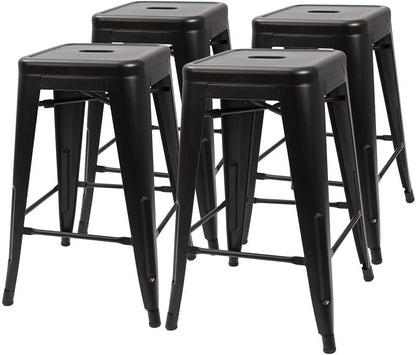 Set of 4 - 24-in. Indoor/Outdoor Backless Stacking Black Metal Barstools - Tampa Home & Garden Store