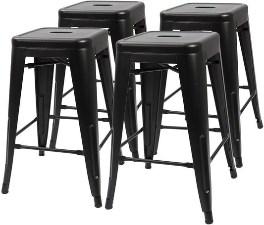 Set of 4 - 24-in. Indoor/Outdoor Backless Stacking Black Metal Barstools - Tampa Home & Garden Store