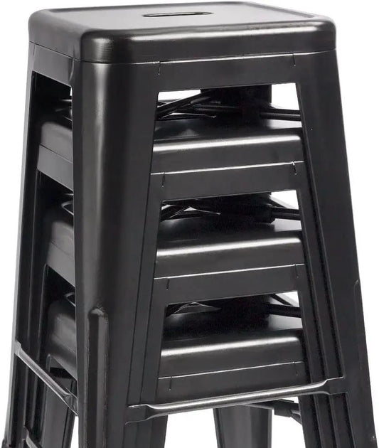 Set of 4 - 24-in. Indoor/Outdoor Backless Stacking Black Metal Barstools - Tampa Home & Garden Store