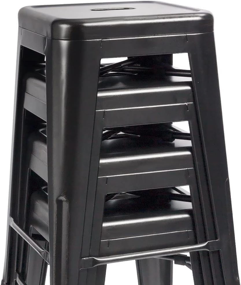 Set of 4 - 24-in. Indoor/Outdoor Backless Stacking Black Metal Barstools - Tampa Home & Garden Store
