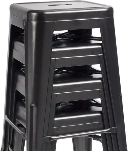 Set of 4 - 24-in. Indoor/Outdoor Backless Stacking Black Metal Barstools - Tampa Home & Garden Store