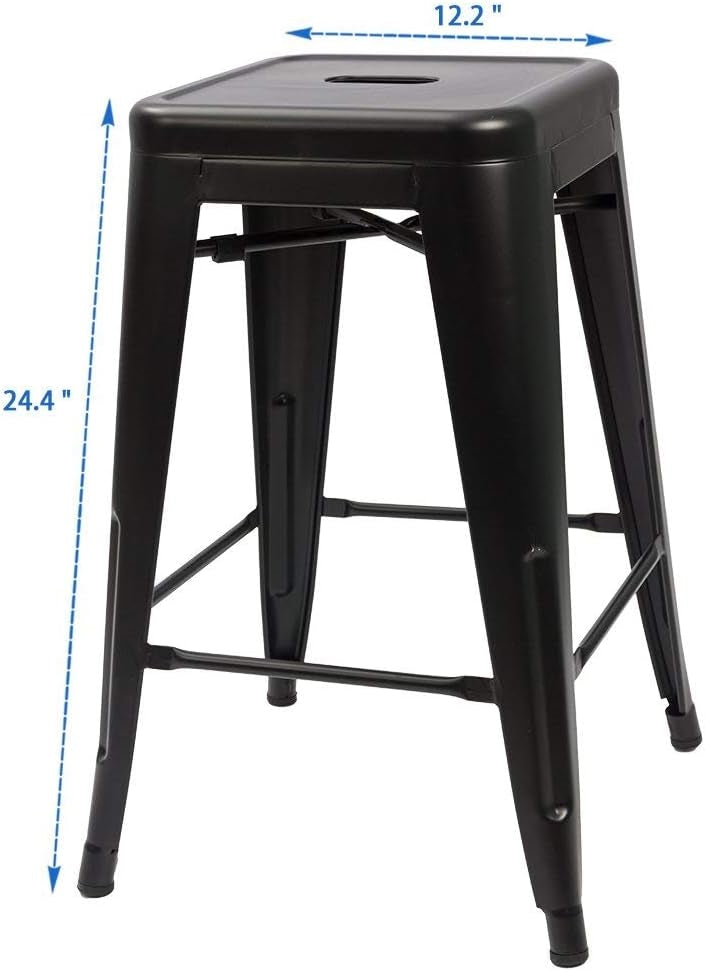 Set of 4 - 24-in. Indoor/Outdoor Backless Stacking Black Metal Barstools - Tampa Home & Garden Store