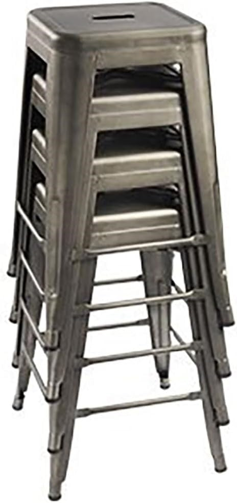 Set of 4 - 24-in. Indoor/Outdoor Backless Stacking Gunmetal Grey Metal Barstools - Tampa Home & Garden Store