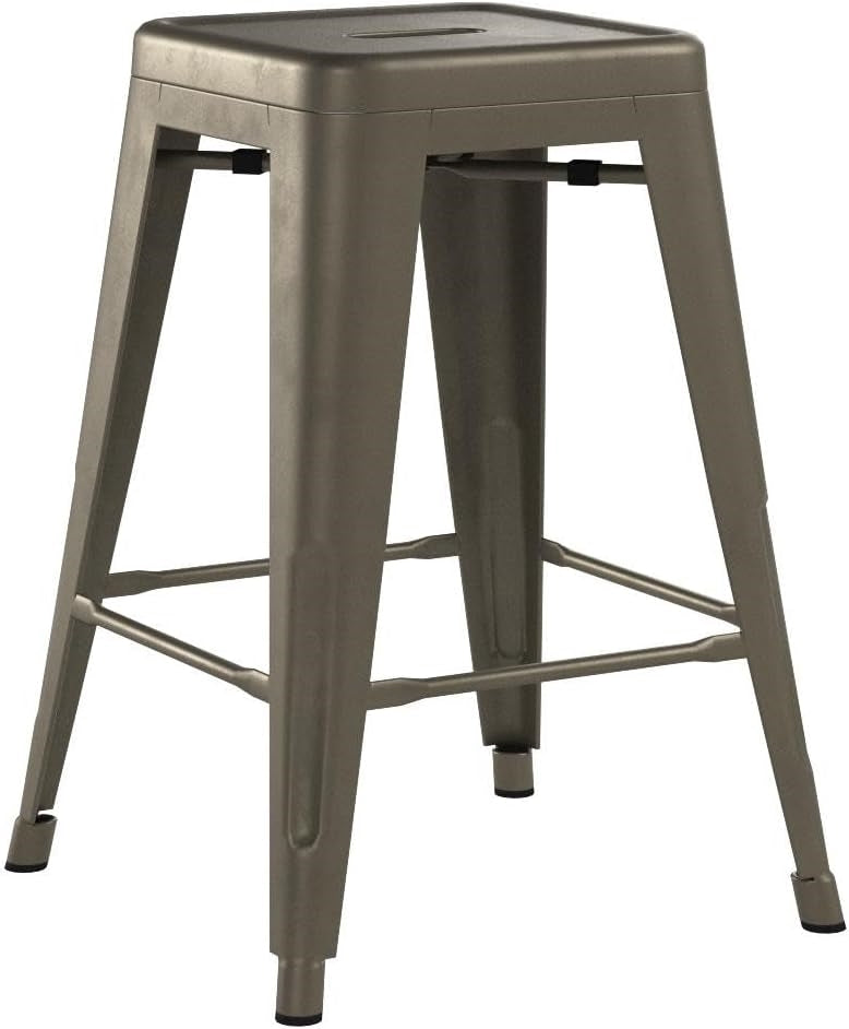 Set of 4 - 24-in. Indoor/Outdoor Backless Stacking Gunmetal Grey Metal Barstools - Tampa Home & Garden Store
