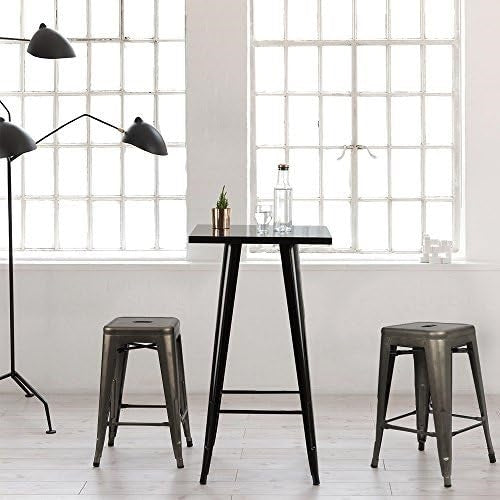Set of 4 - 24-in. Indoor/Outdoor Backless Stacking Gunmetal Grey Metal Barstools - Tampa Home & Garden Store