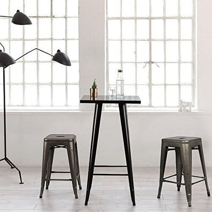 Set of 4 - 24-in. Indoor/Outdoor Backless Stacking Gunmetal Grey Metal Barstools - Tampa Home & Garden Store