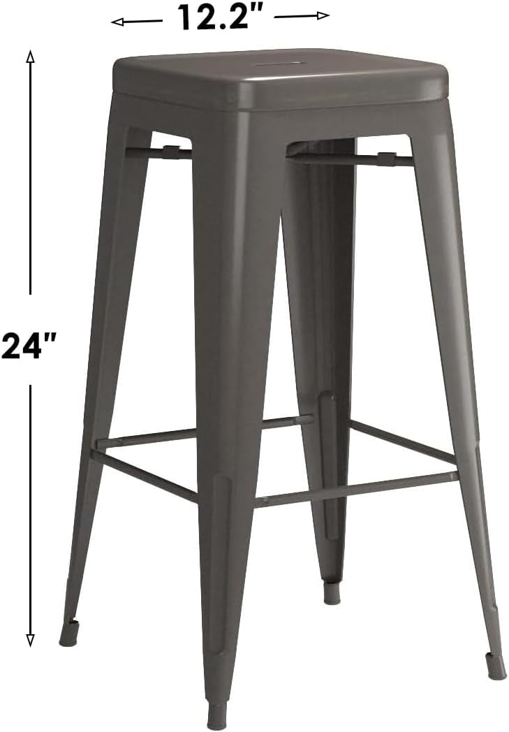 Set of 4 - 24-in. Indoor/Outdoor Backless Stacking Gunmetal Grey Metal Barstools - Tampa Home & Garden Store