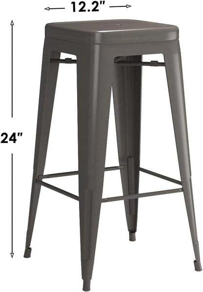 Set of 4 - 24-in. Indoor/Outdoor Backless Stacking Gunmetal Grey Metal Barstools - Tampa Home & Garden Store