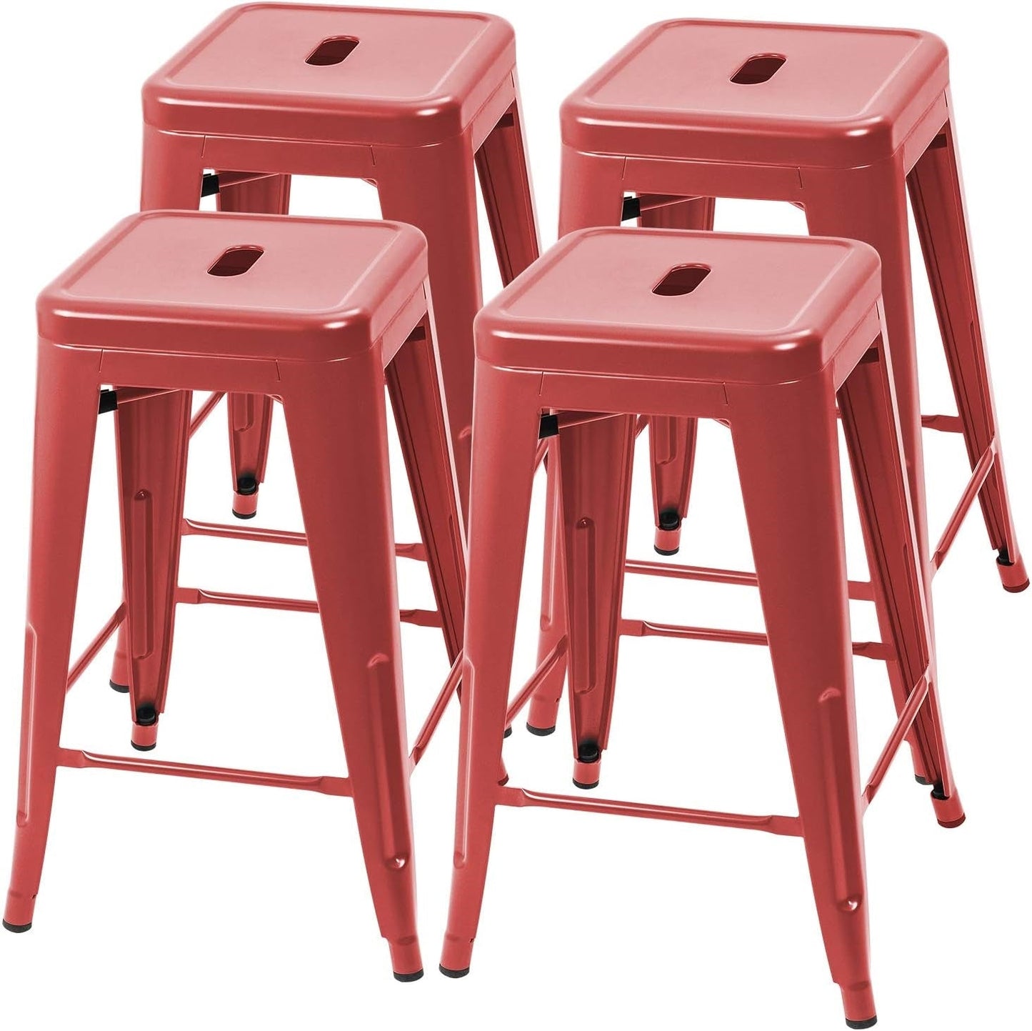 Set of 4 - 24-in. Indoor/Outdoor Backless Stacking Red Metal Barstools - Tampa Home & Garden Store