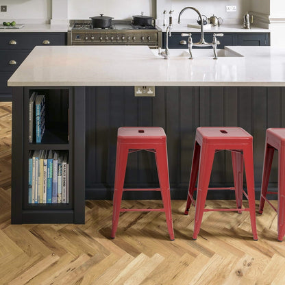 Set of 4 - 24-in. Indoor/Outdoor Backless Stacking Red Metal Barstools - Tampa Home & Garden Store