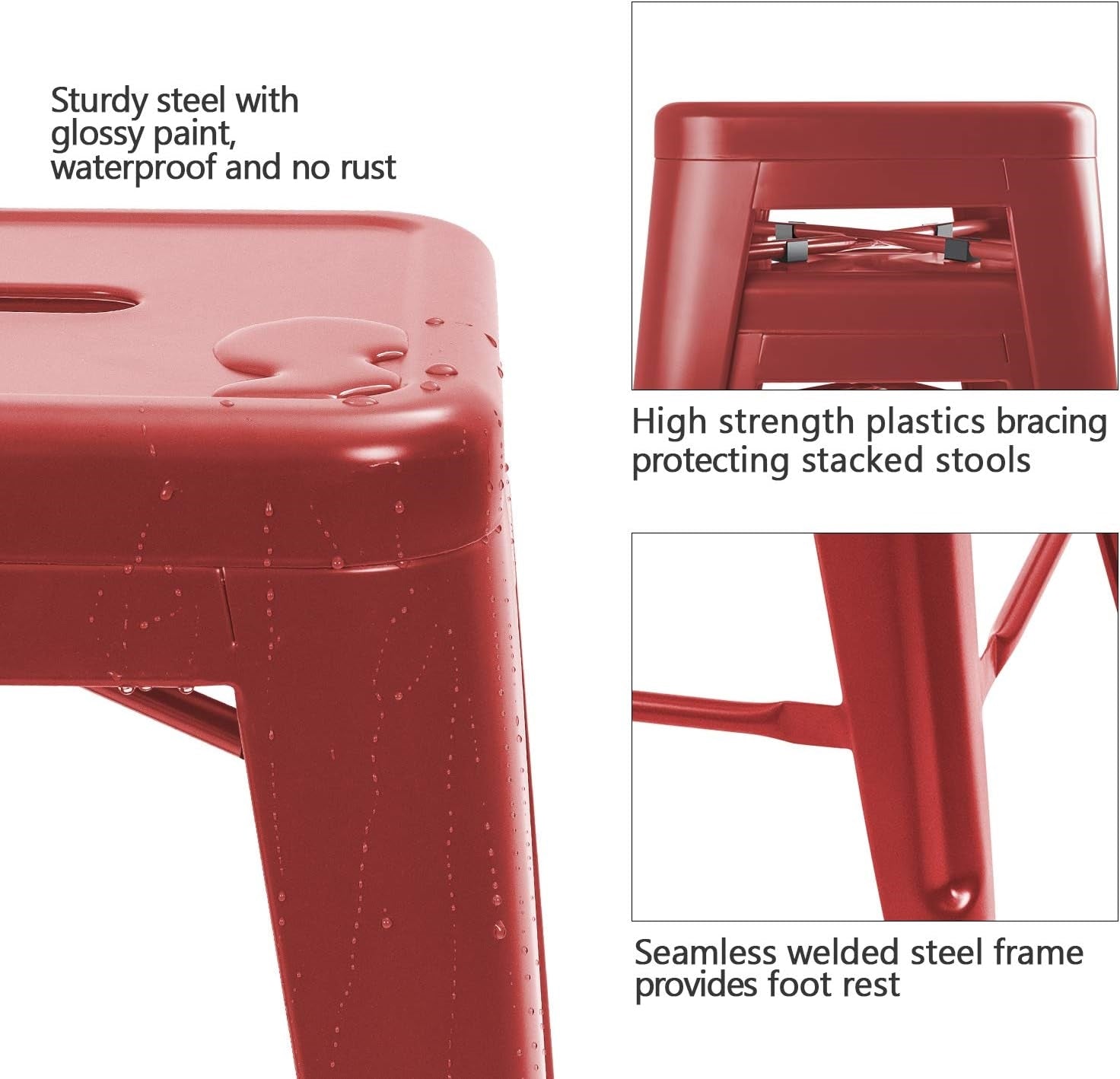 Set of 4 - 24-in. Indoor/Outdoor Backless Stacking Red Metal Barstools - Tampa Home & Garden Store