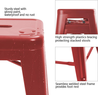 Set of 4 - 24-in. Indoor/Outdoor Backless Stacking Red Metal Barstools - Tampa Home & Garden Store