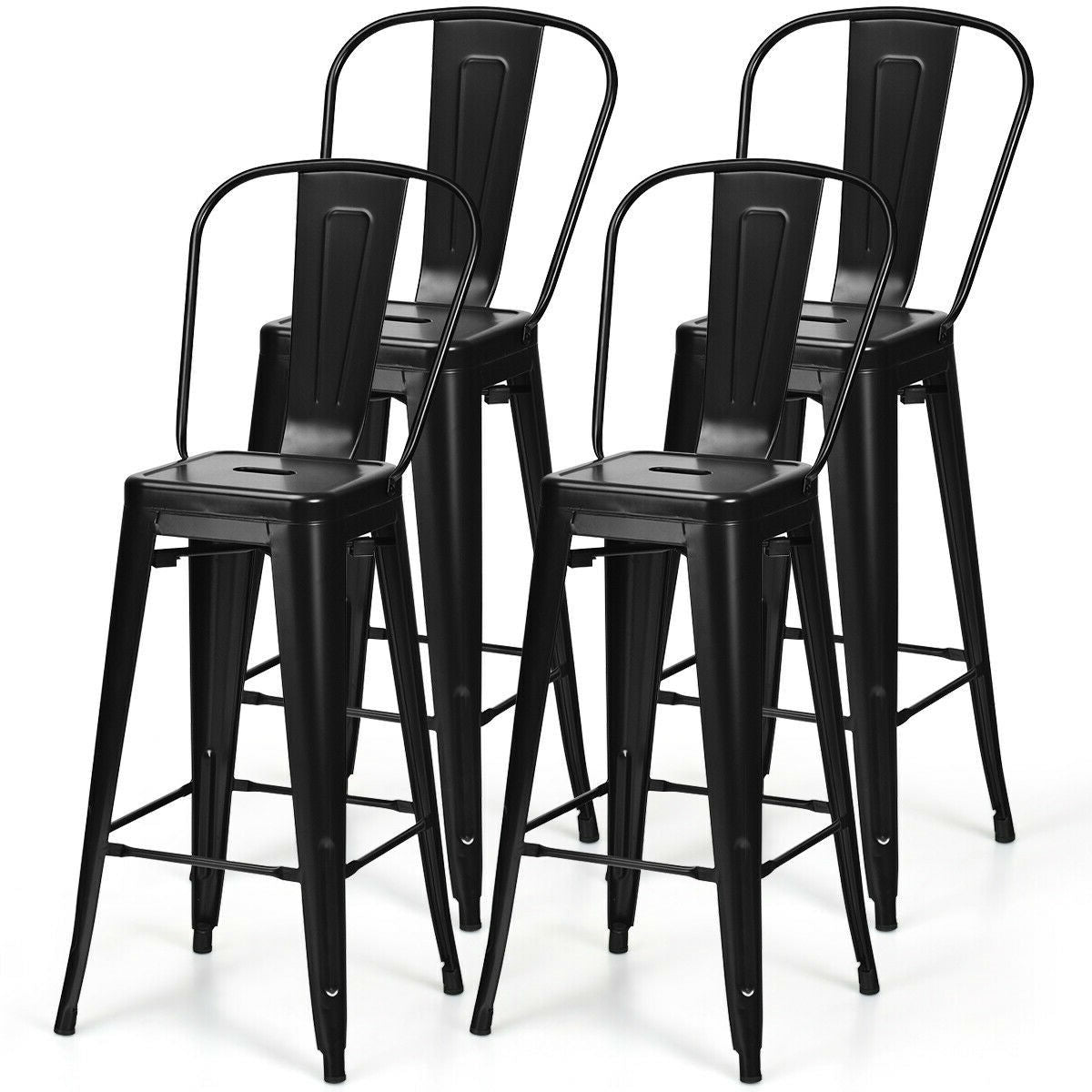 Set of 4 Black 30" Height High Back Metal Industrial Bar Stools - Tampa Home & Garden Store