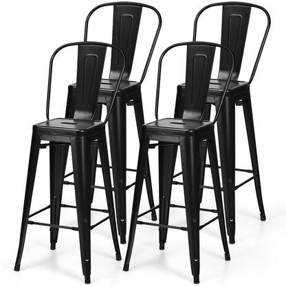 Set of 4 Black 30" Height High Back Metal Industrial Bar Stools - Tampa Home & Garden Store