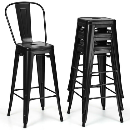 Set of 4 Black 30" Height High Back Metal Industrial Bar Stools - Tampa Home & Garden Store