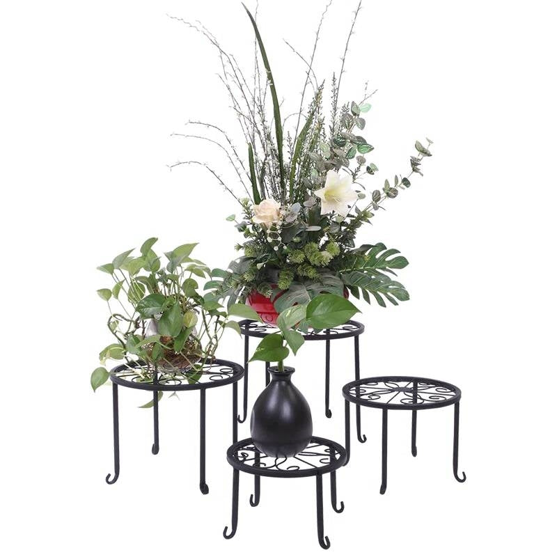 Set of 4 - Indoor Outdoor Black Metal Plant Stand - Tampa Home & Garden Store