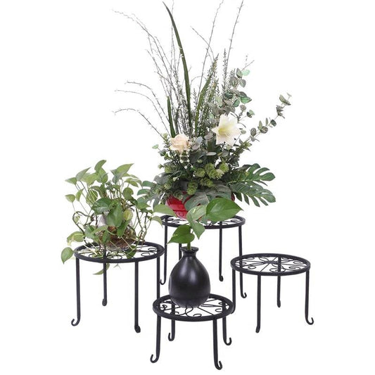 Set of 4 - Indoor Outdoor Black Metal Plant Stand - Tampa Home & Garden Store