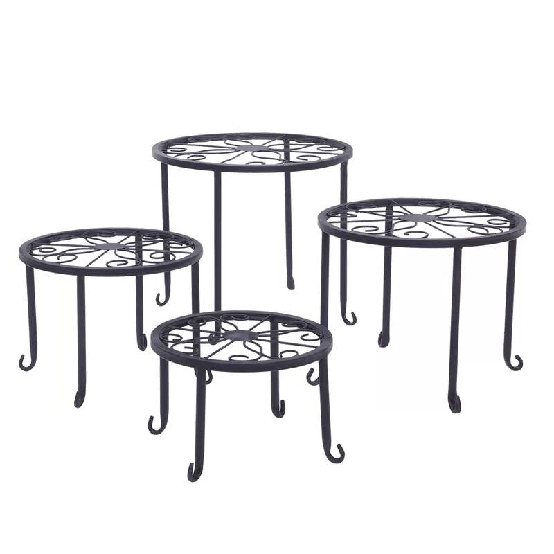 Set of 4 - Indoor Outdoor Black Metal Plant Stand - Tampa Home & Garden Store