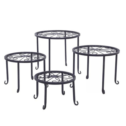 Set of 4 - Indoor Outdoor Black Metal Plant Stand - Tampa Home & Garden Store