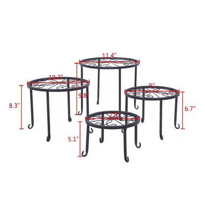 Set of 4 - Indoor Outdoor Black Metal Plant Stand - Tampa Home & Garden Store