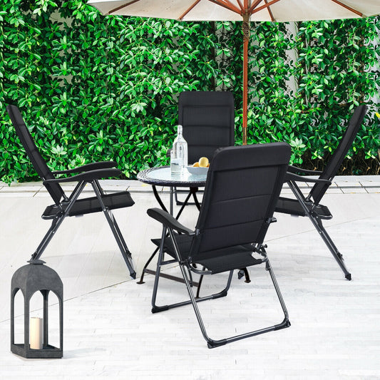 Set of 4 Patio Folding Chairs with Adjustable Backrest-Black - Tampa Home & Garden Store
