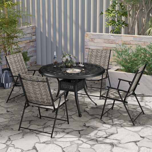 Set of 4 Patio Folding Chairs with Armrests and Portable Lawn Chairs for Garden Backyard-Gray - Tampa Home & Garden Store