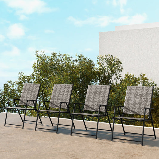 Set of 4 Patio Folding Chairs with Armrests and Portable Lawn Chairs for Garden Backyard-Gray - Tampa Home & Garden Store