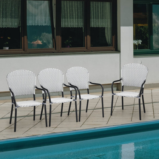 Set of 4 Patio Rattan Stackable Dining Chair with  Armrest for Garden-White - Tampa Home & Garden Store