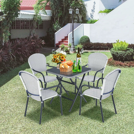 Set of 4 Patio Rattan Stackable Dining Chair with Armrest for Garden-White - Tampa Home & Garden Store