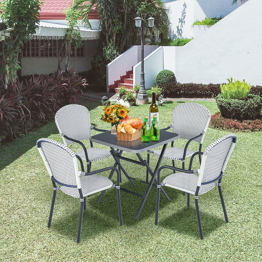 Set of 4 Patio Rattan Stackable Dining Chair with  Armrest for Garden-White - Tampa Home & Garden Store