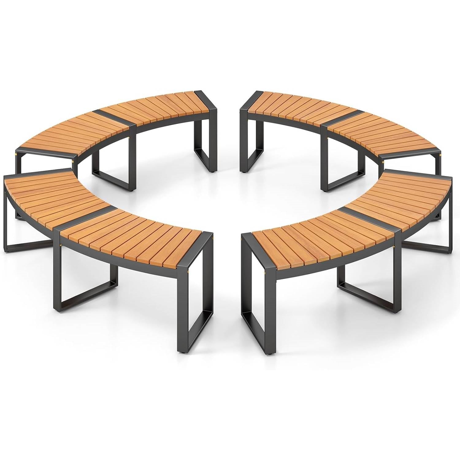 Set of 4 - Round Outdoor Metal Wood Backless Bench - Around Table Tree Fire Pit - Tampa Home & Garden Store