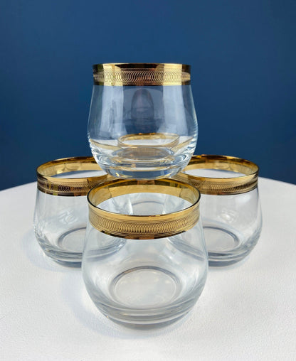 Set of 5 Whiskey or Scotch Stemless Glassware. Bold Gold Rim with Engraved Motif. Elegant Gift for Dad or Him. Office Bar. - Tampa Home & Garden Store