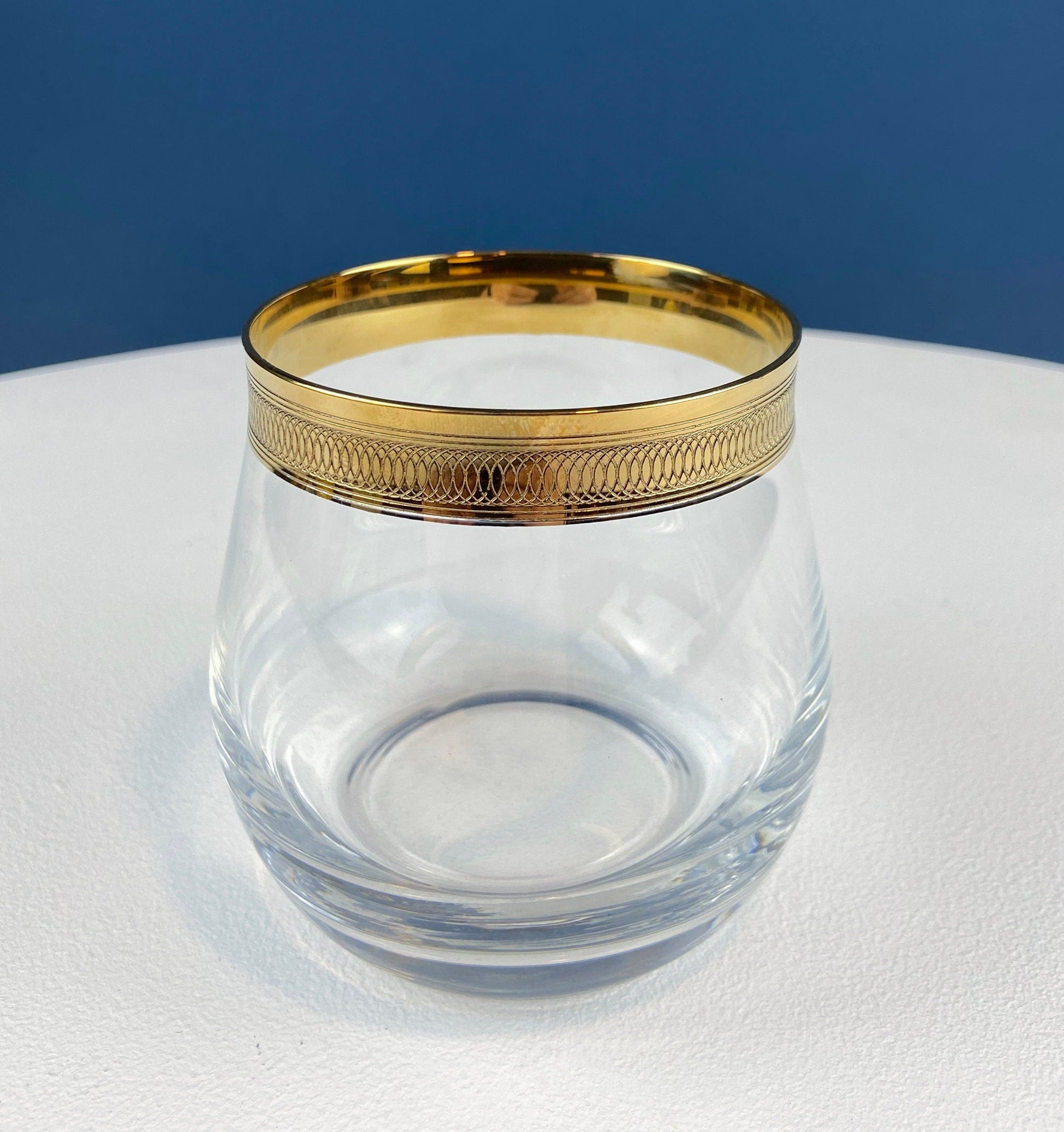 Set of 5 Whiskey or Scotch Stemless Glassware. Bold Gold Rim with Engraved Motif. Elegant Gift for Dad or Him. Office Bar. - Tampa Home & Garden Store