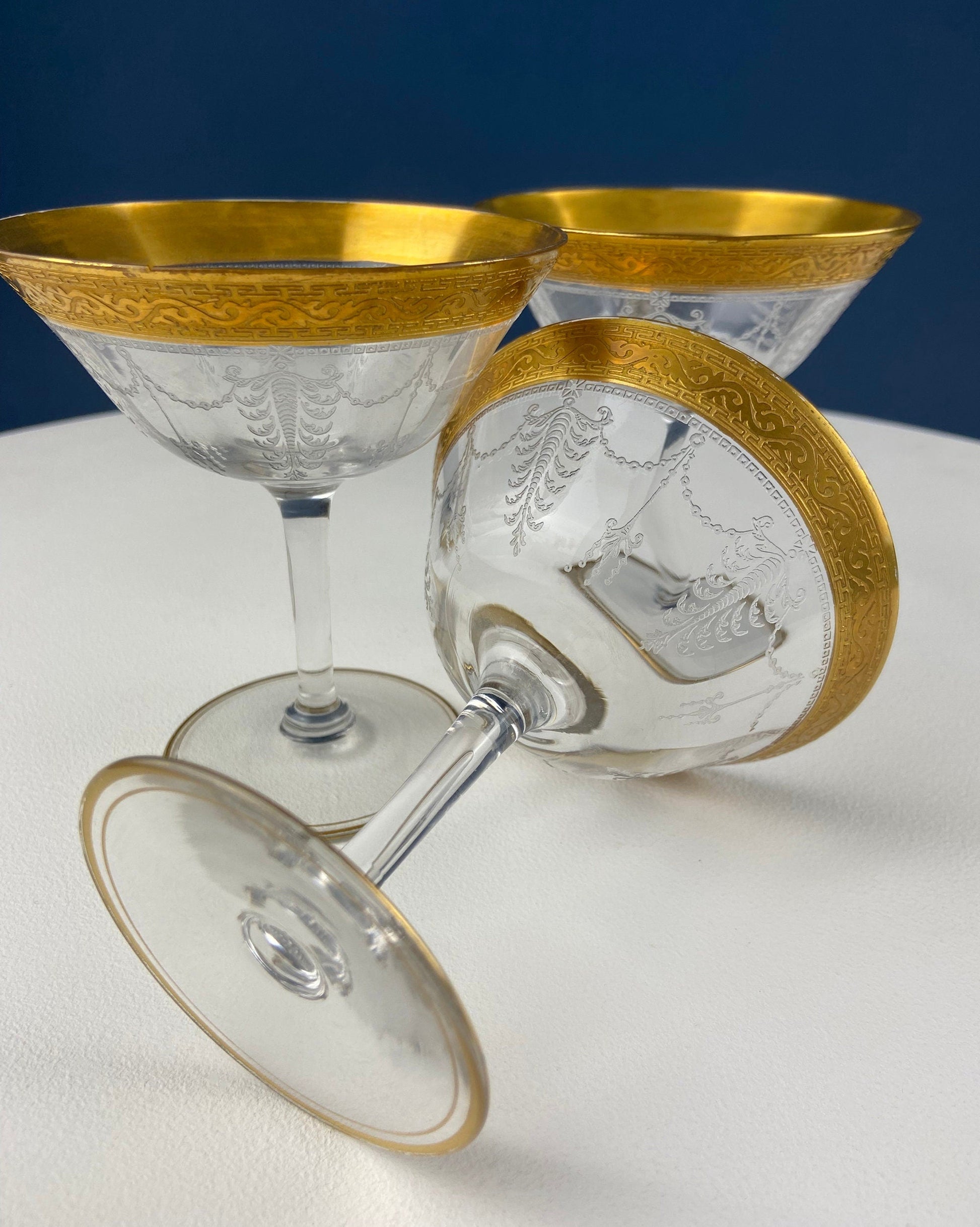 Set of 5 Whiskey or Scotch Stemless Glassware. Bold Gold Rim with Engraved Motif. Elegant Gift for Dad or Him. Office Bar. - Tampa Home & Garden Store