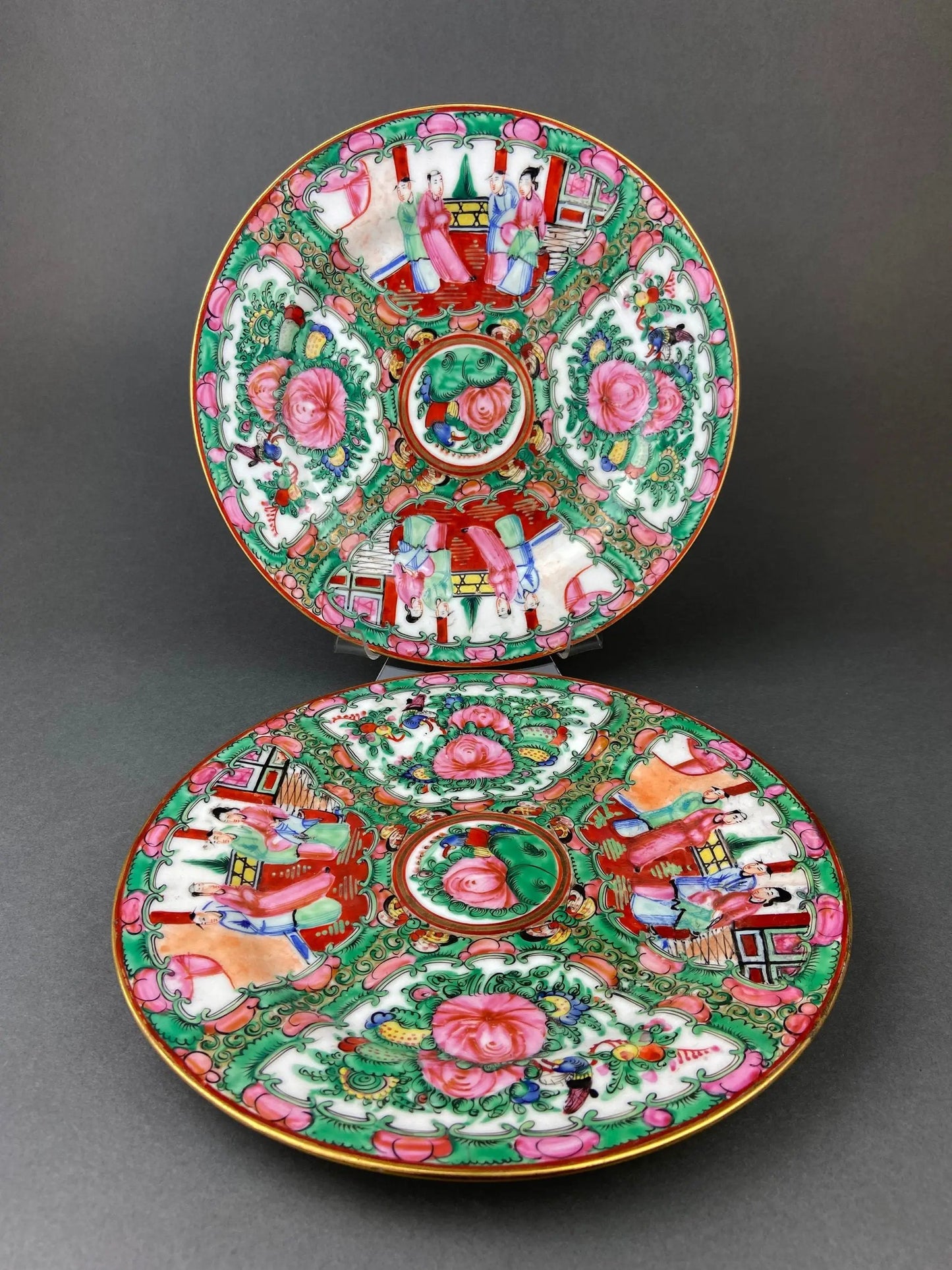 Five Large Asian Plates With Dragons and Peonies, pottery & ironstone dinnerware with peonies on Tampa Home & Garden Store