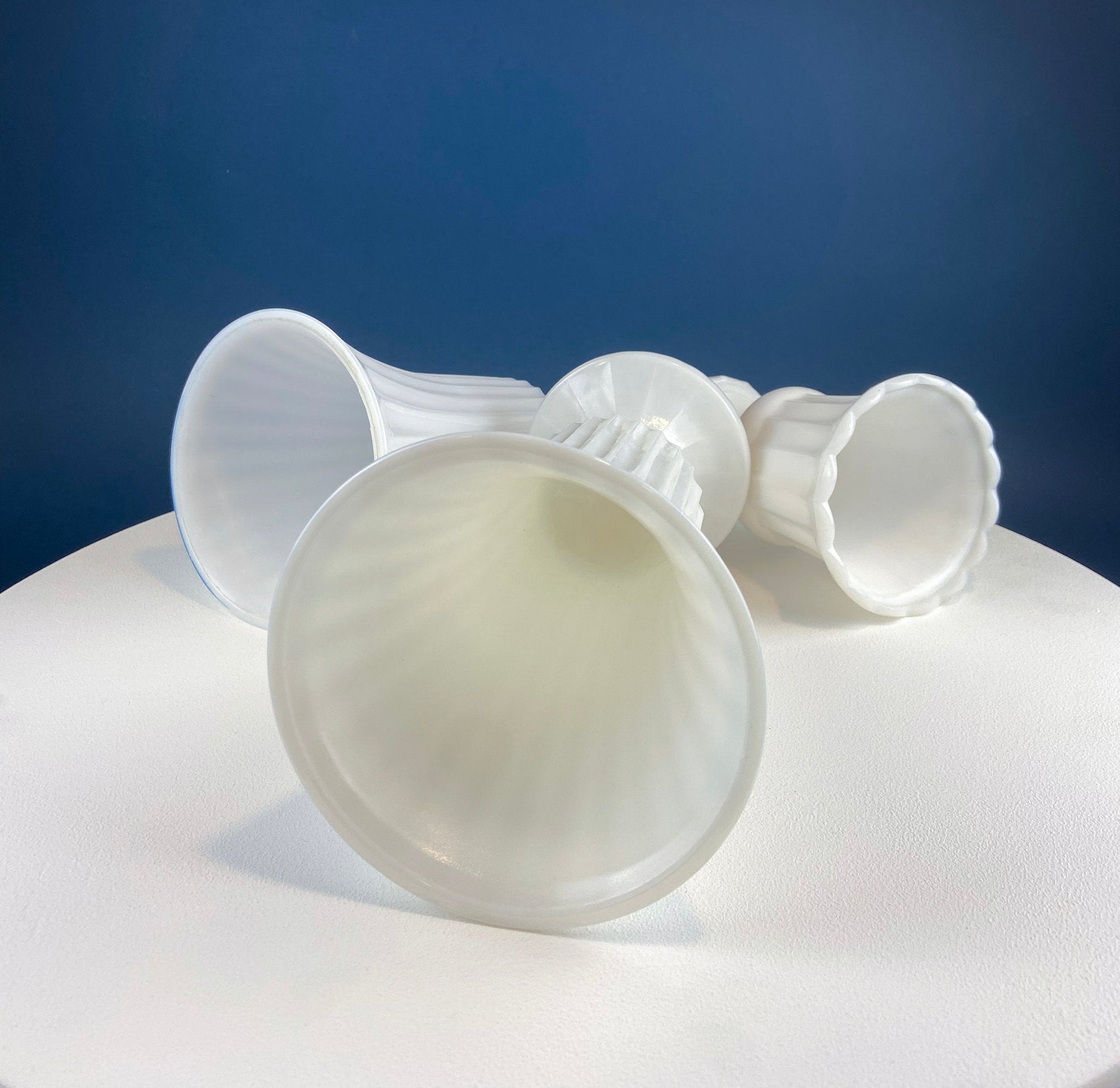 Set of Three, Fluted Milk Glass Vases.  Collection of White, Modern Style Vases of Varying Shapes and Sizes. Wedding Decor. White Home Decor - Tampa Home & Garden Store