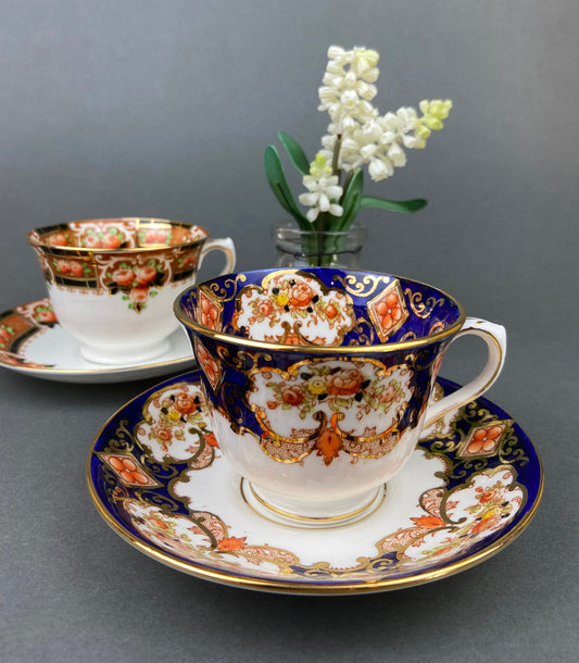 Set of Two Tea Cups and Saucers. Hand Painted Royal Albert Crown China and Salon China Richmond. Made in England. - Tampa Home & Garden Store