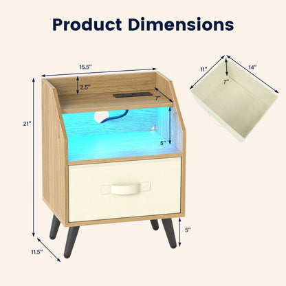 DirectDeals LED nightstand set with charging hub and drawer, blue LED interior, 2-piece on Tampa Home & Garden Store