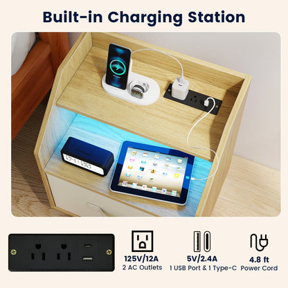LED Nightstand Set with built-in charger, 2-pack DirectDeals white nightstands with phone dock on Tampa Home & Garden Store