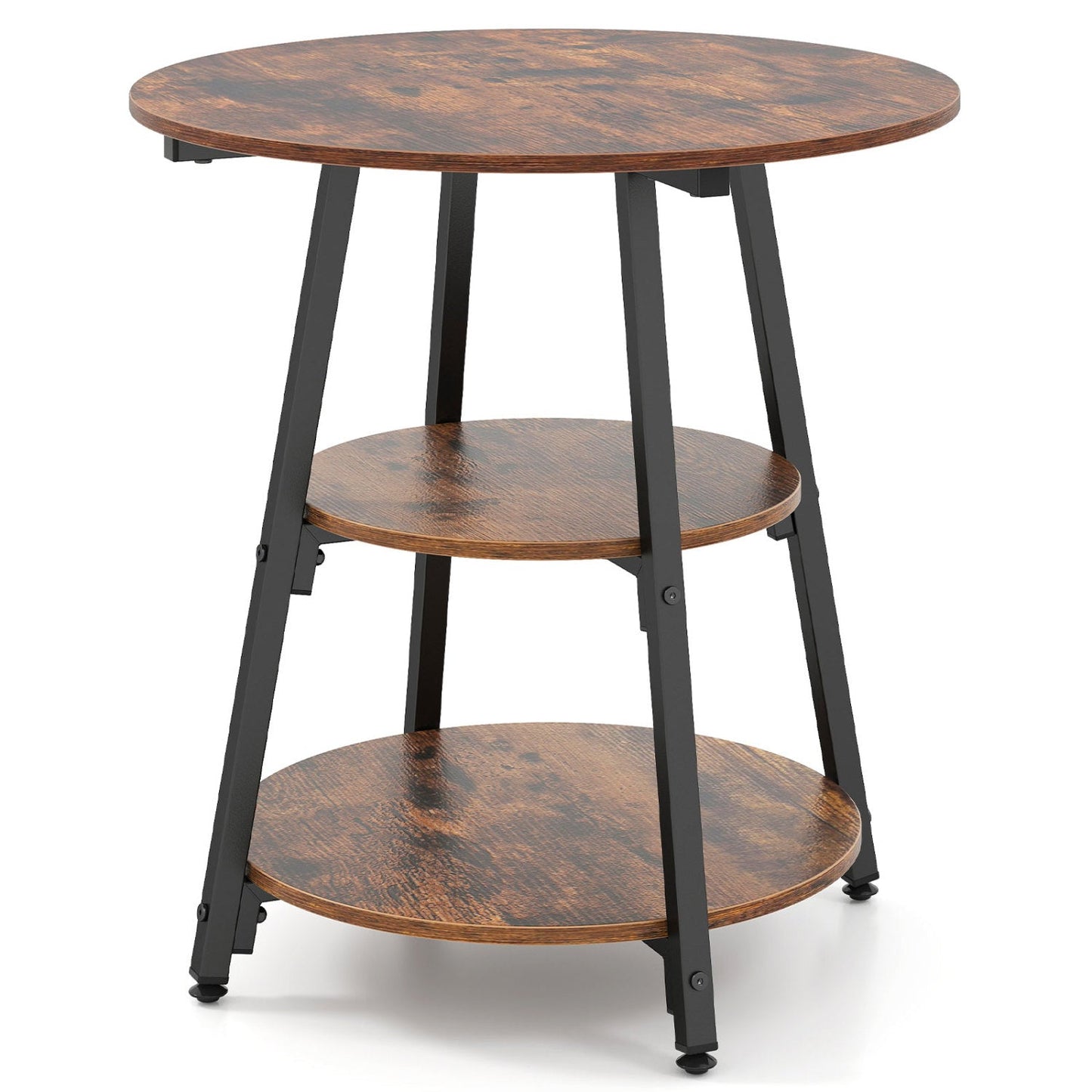 Industrial Side Table with dark wood top and 3-tier shelves on black metal frame on Tampa Home & Garden Store