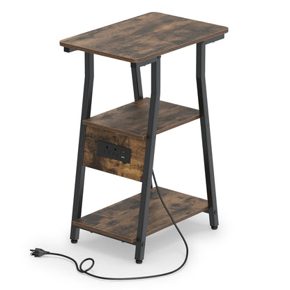 Side table with 3-tier shelves and charging hub, rustic wood top, black metal frame DirectDeals on Tampa Home & Garden Store