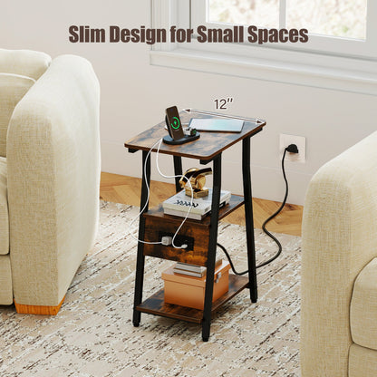 Industrial Side Table with Charging Station DirectDeals; dark wood top, 3-tier shelves on Tampa Home & Garden Store