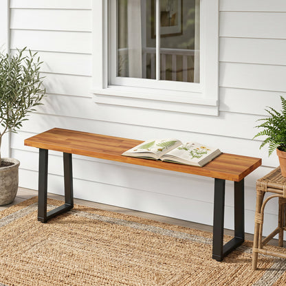 Acacia Wood Patio Bench with Metal Legs Outdoor