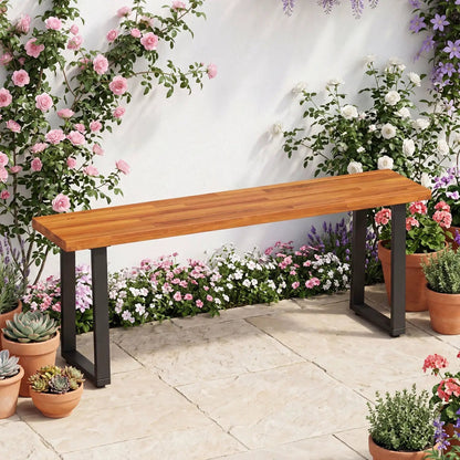 Acacia Wood Patio Bench with Metal Legs Outdoor