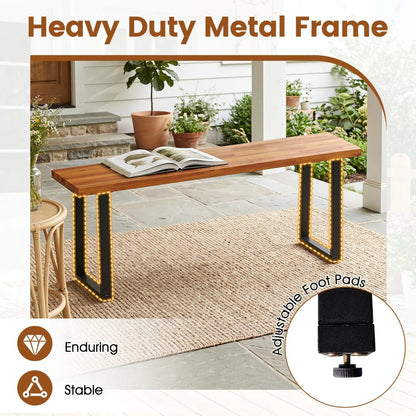Acacia Wood Patio Bench with Metal Legs Outdoor