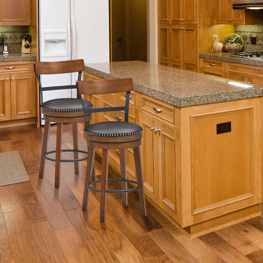 Swivel bar stools set of 2, brown wood seats with black frames, 25.5in DirectDeals on Tampa Home & Garden Store