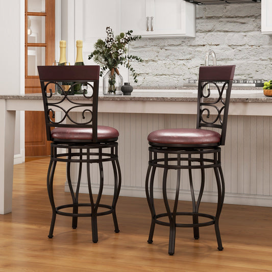 Set of 2 26 Inch Bar Stool with Backrest and Footrest - Tampa Home & Garden Store