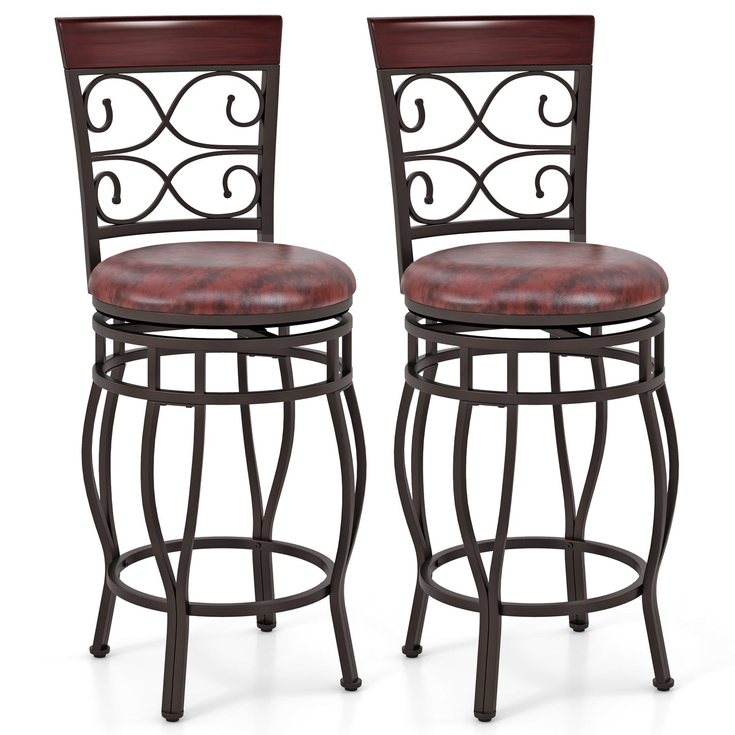 Set of 2 26 Inch Bar Stool with Backrest and Footrest