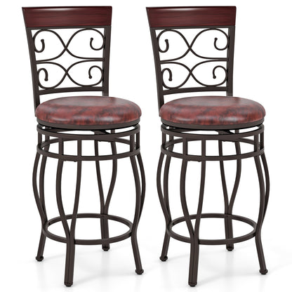 Set of 2 26 Inch Bar Stool with Backrest and Footrest